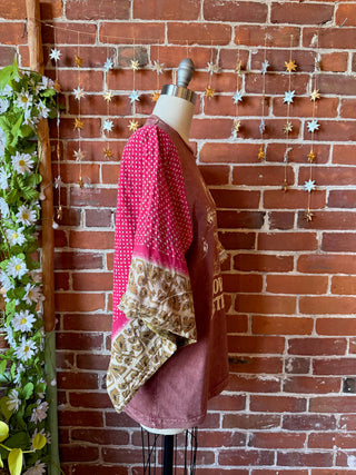 OOAK Winter Collection - Size Medium Upcycled Grow Together Mushroom Kantha Bell Sleeve T-shirt