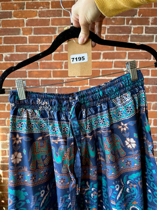 Blue Elephant Festival Tapestry Super Wide Leg Palazzo Pants