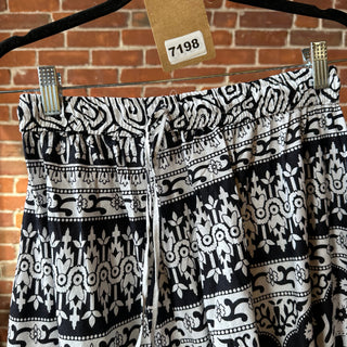 Black + White Elephant Festival Tapestry Super Wide Leg Palazzo Pants