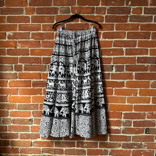 Black + White Elephant Festival Tapestry Super Wide Leg Palazzo Pants