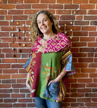 Twilight Reversible Kantha Cowl Neck Pullover