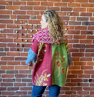 Twilight Reversible Kantha Cowl Neck Pullover