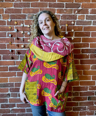 Twilight Reversible Kantha Cowl Neck Pullover