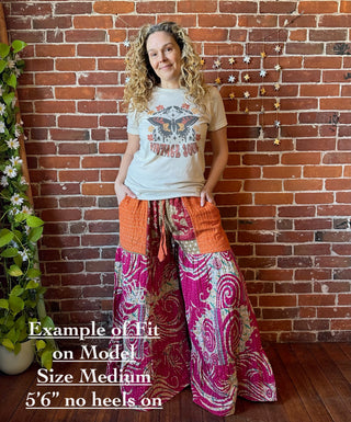 Spring Blooms Reversible Kantha Wide Leg Tiered Palazzo Pants