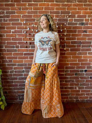 Spring Blooms Reversible Kantha Wide Leg Tiered Palazzo Pants