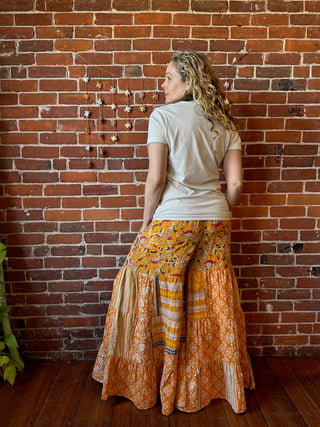 Spring Blooms Reversible Kantha Wide Leg Tiered Palazzo Pants