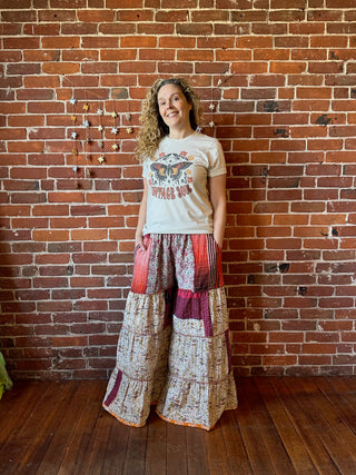 Spring Blooms Reversible Kantha Wide Leg Tiered Palazzo Pants