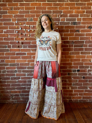 Spring Blooms Reversible Kantha Wide Leg Tiered Palazzo Pants