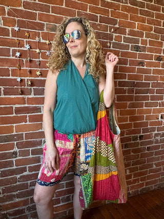 Oversized Patchwork Kantha Sling Tote Bag