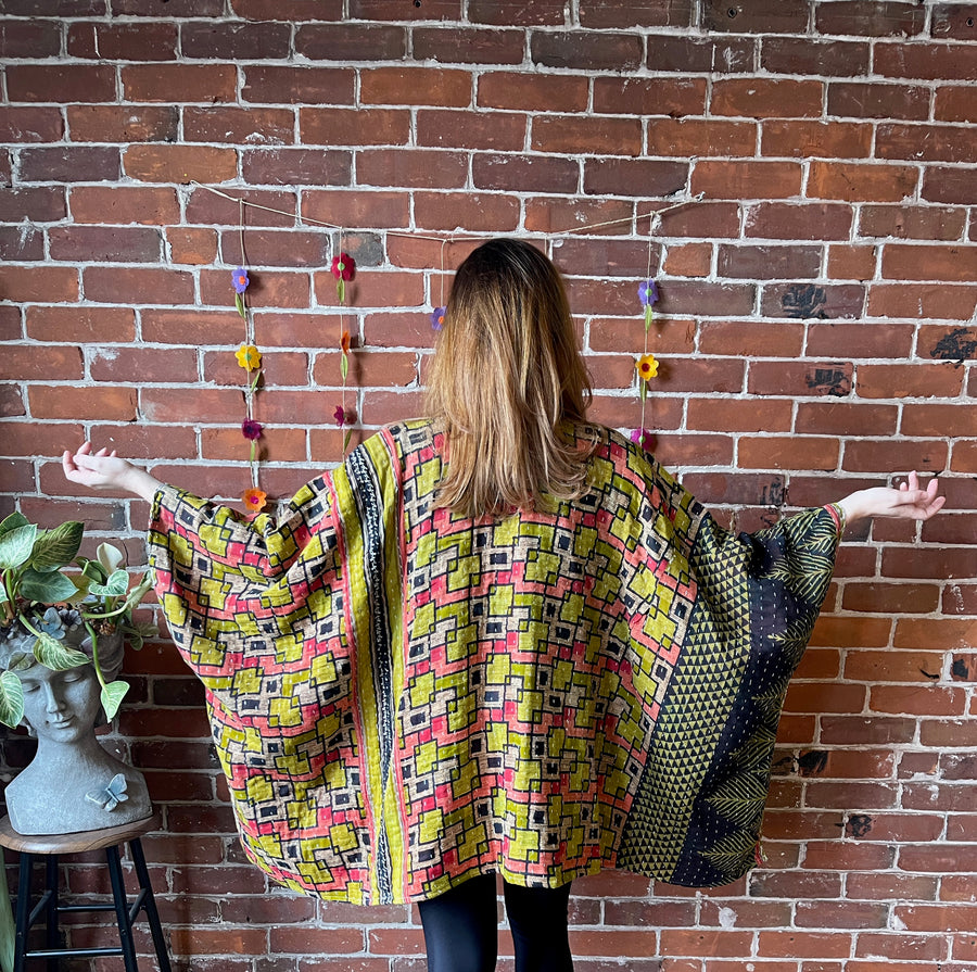 One Size Fits Most Upcycled The Band Kantha Boho Poncho Top Item: 1075