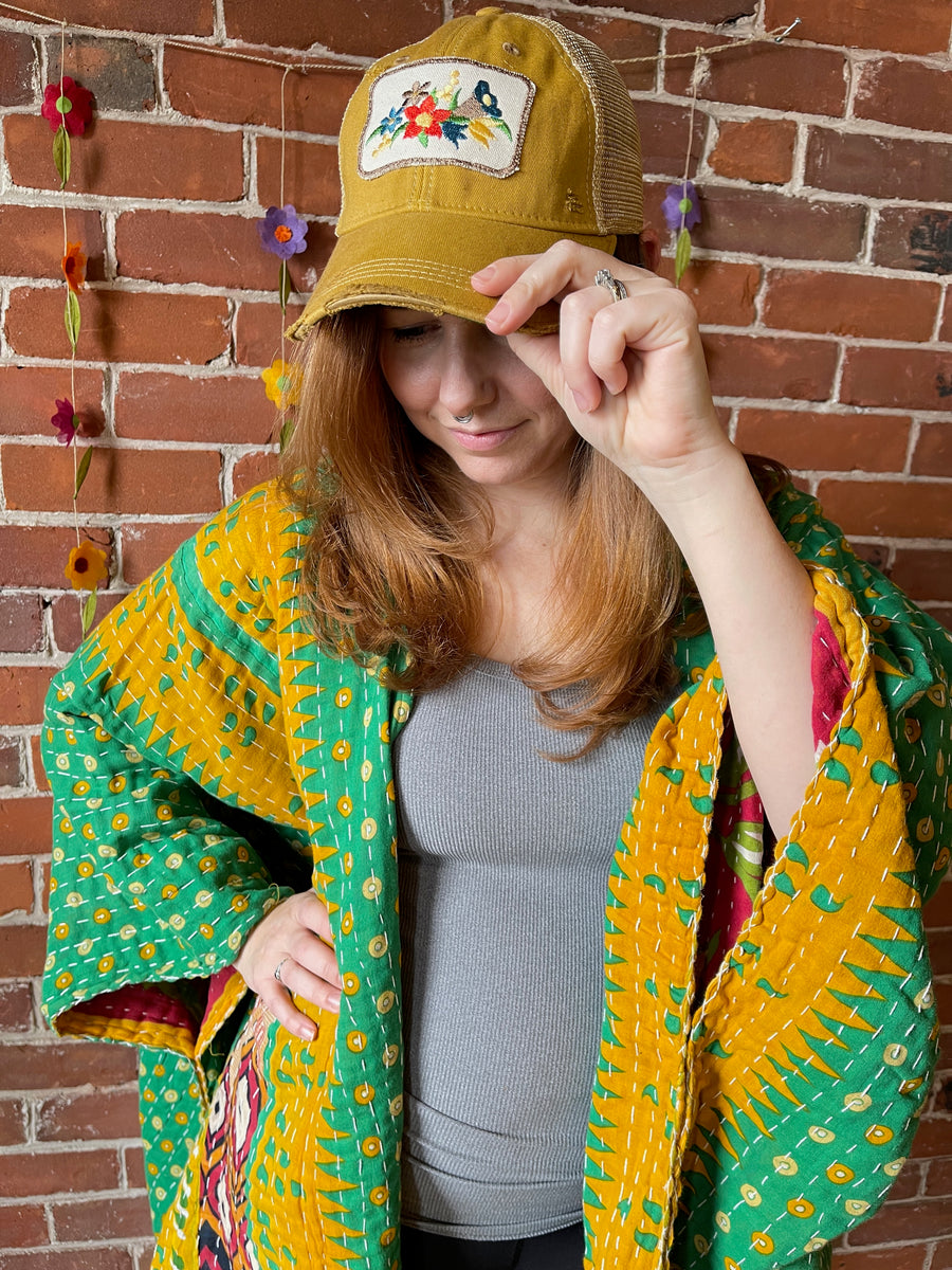 One Size Fits Most Upcycled The Band Kantha Boho Poncho Top Item: 1360