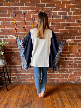 Mystical Stevie Nicks Inspired Navy Embroidered Poncho