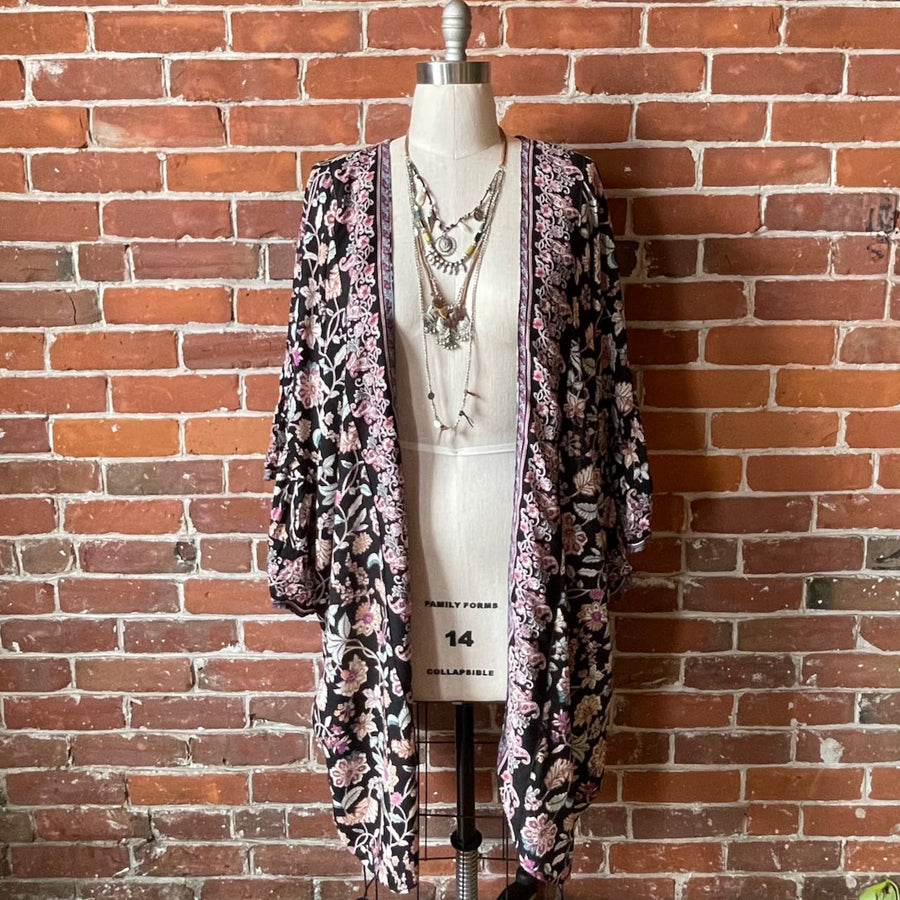 One Size Fits Most Black Floral Flowy Grateful Dead Inspired Bertha Evolution Robe Kimono
