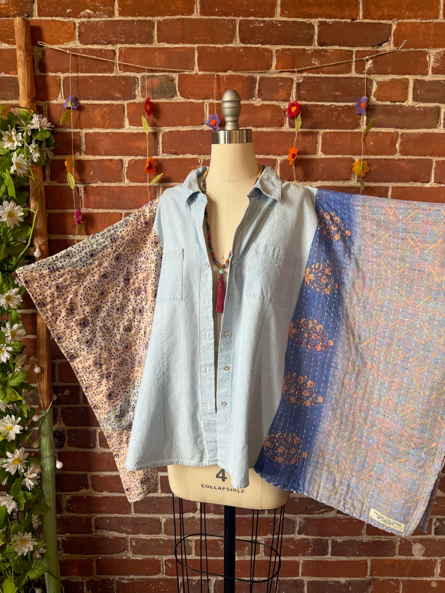 Size Medium Upcycled Vintage Patchwork Cropped Sweatshirt Hoodie Item: 1045