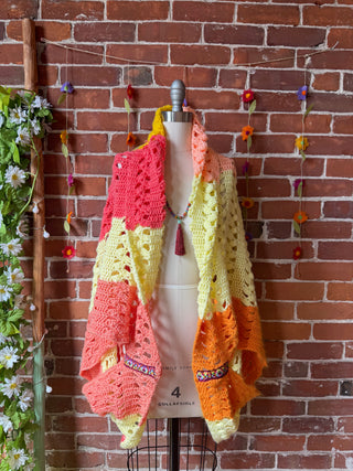 Upcycled Crochet Colorblock Cocoon Shawl