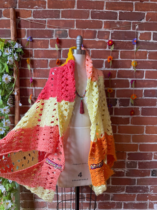 Upcycled Crochet Colorblock Cocoon Shawl