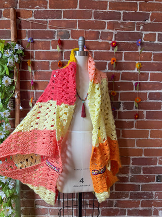 Upcycled Crochet Colorblock Cocoon Shawl