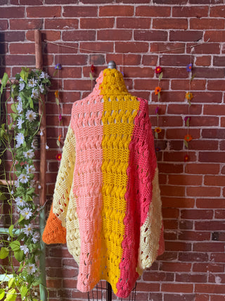 Upcycled Crochet Colorblock Cocoon Shawl