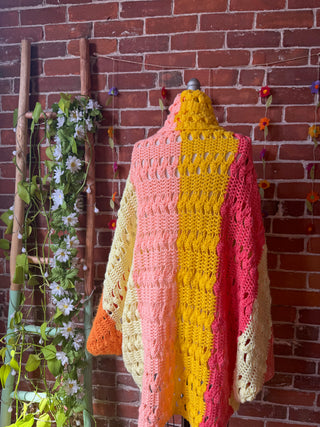 Upcycled Crochet Colorblock Cocoon Shawl