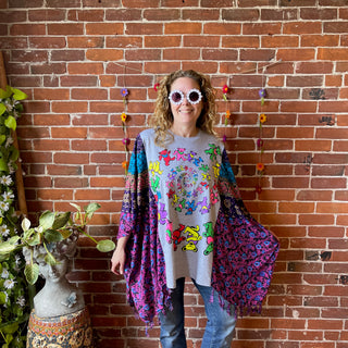 One Size Fits Most Upcycled Fringe Grateful Dead Inspired Poncho