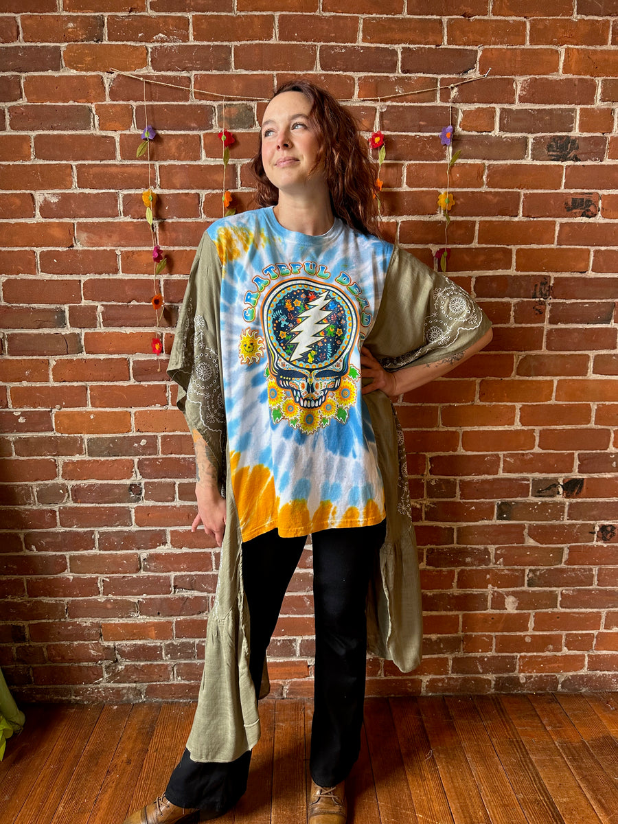 One Size Fits Most Indigo Moon Recycled Sari Smocked Kimono Item: 1210