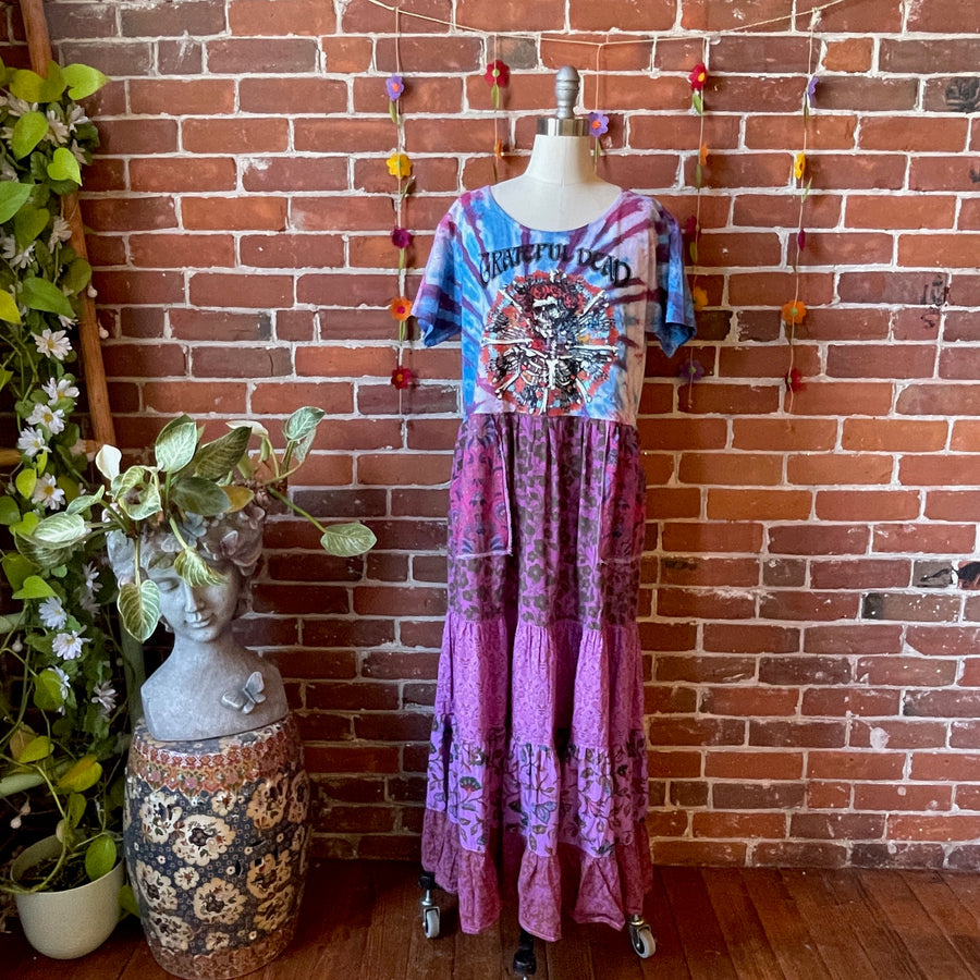 One Size Fits Most Indigo Moon Recycled Sari Smocked Kimono Item: 1215