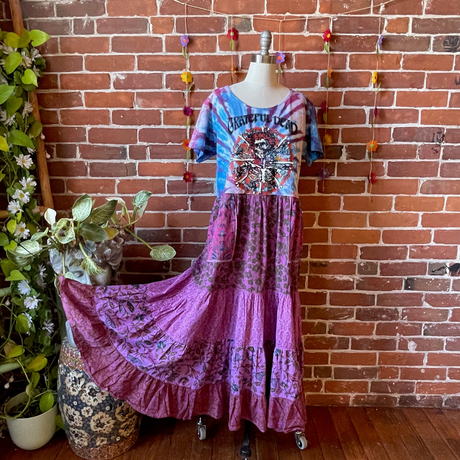 One Size Fits Most Indigo Moon Recycled Sari Smocked Kimono Item: 1215