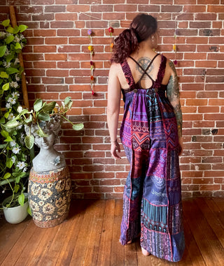 Juniper Patchwork Wide Leg Overalls - Purples