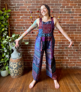 Juniper Patchwork Wide Leg Overalls - Purples