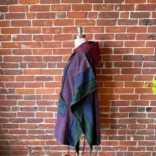 Free Size. Fireside Patchwork Poncho Hoodie