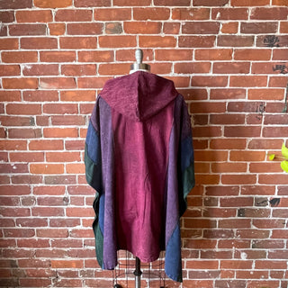 Free Size. Fireside Patchwork Poncho Hoodie