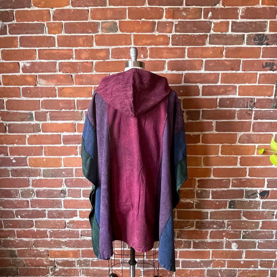 Free Size. Fireside Patchwork Poncho Hoodie Item: 1162