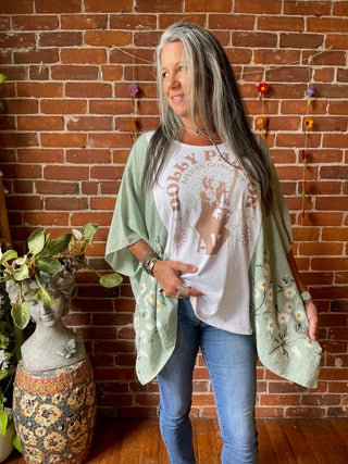 Daisy Dolly Parton Inspired Sage Embroidered Poncho