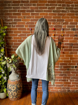 Daisy Dolly Parton Inspired Sage Embroidered Poncho