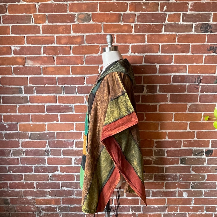 Free Size. Fireside Patchwork Poncho Hoodie Item: 1158