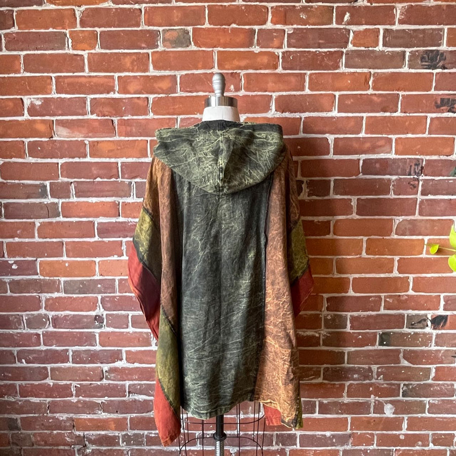Free Size. Fireside Patchwork Poncho Hoodie Item: 1158