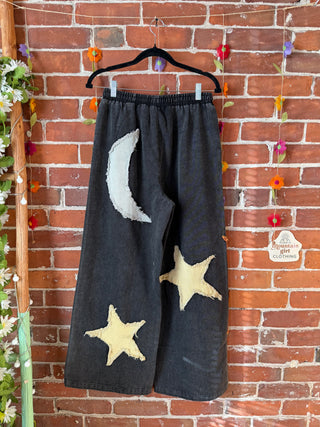 Good Vibes Artisan Bloom Celestial Patch Wide Leg Pants - Multiple Sizes -Charcoal