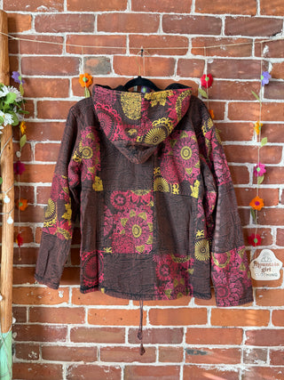 Autumn Stroll Fleece Lined Patchwork Zip Up Hoodie - Fair Trade Made- Final Sale