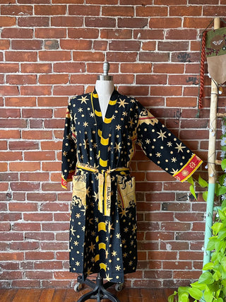 Zodiac Sign Long Tapestry Robe Kimono w/ Pockets + Belt - Fair Trade Made