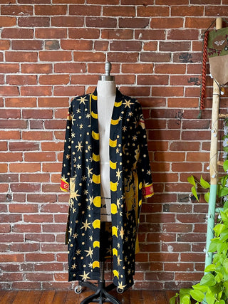 Zodiac Sign Long Tapestry Robe Kimono w/ Pockets + Belt - Fair Trade Made