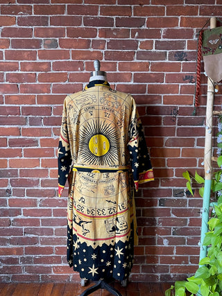 Zodiac Sign Long Tapestry Robe Kimono w/ Pockets + Belt - Fair Trade Made