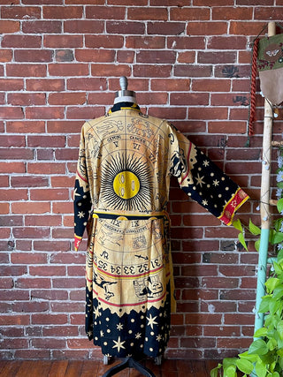 Zodiac Sign Long Tapestry Robe Kimono w/ Pockets + Belt - Fair Trade Made