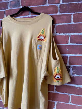 Upcycled Carhartt Open Shoulder Embroidered Tshirt