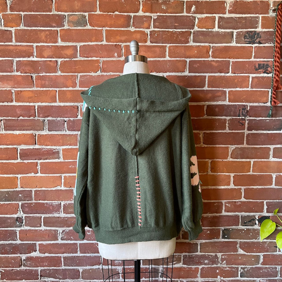 Flower Child Olive Green Knit Sweater Hoodie - Multiple Sizes Available  - Item: 1119