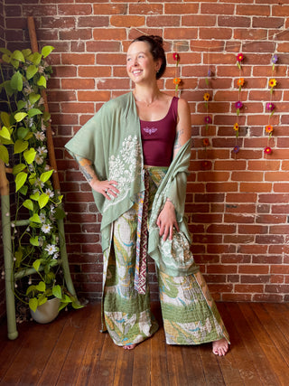 Pistachio Embroidered Boho Kimono Layer