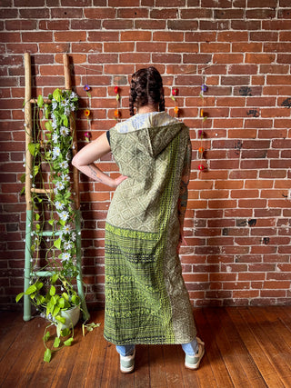 Twilight Reversible Kantha Long Hooded Duster Vest