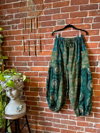 Juniper Patchwork Harem Pants- Green Tones