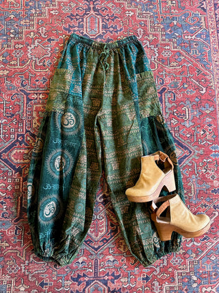 Juniper Patchwork Harem Pants- Green Tones