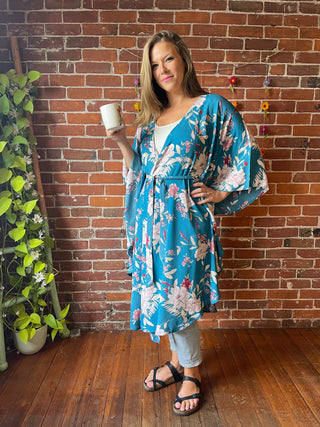 Teal Dreams Butterfly Sleeve Kimono