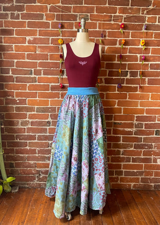 Blues - Yoga Waistband Patchwork Boho Festival Skirt / Dress